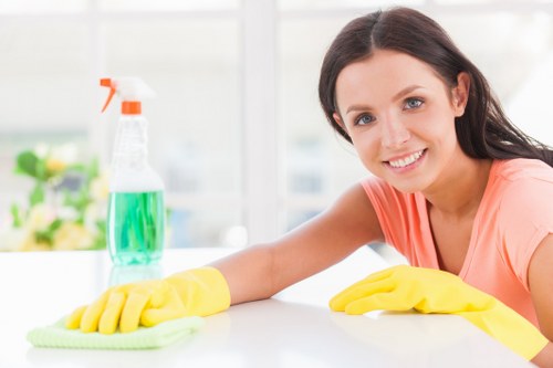 Commercial cleaning team working in a Westminster office building