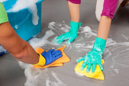 Cleaner working in a Westminster home with a tidy living room setting
