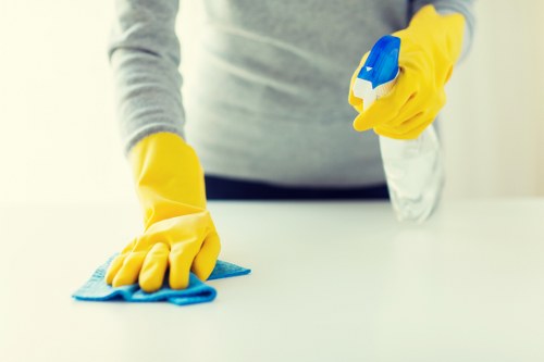 Technician preparing a built-in oven for deep cleaning in Westminster